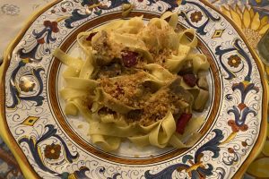 Spinosi tagliatelle pasta with baby artichokes and breadcrumbs